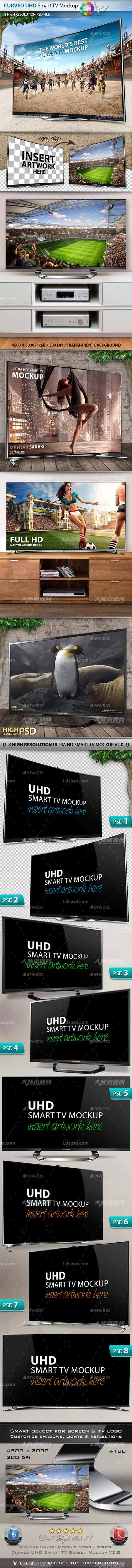 8 UHD Smart Screen Mockup V2.0,8个高清的液晶电视屏展示模型